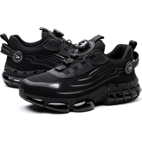 Chaussures de sécurité de travail anti-écrasement et anti-perforation, chaussures de sécurité à lacets à boucle rotative, chaussures de sécurité tissées volantes respirantes, chaussures de sport de sé (1/5)