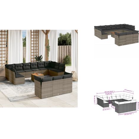 Salon de jardin avec coussins 14 pcs gris résine tressée - Ensemble Salon De Jardin - Salon De Jardin Extérieur - Meuble De Jardin - Mobilier De Jardin - Résine Tressée (1/3)