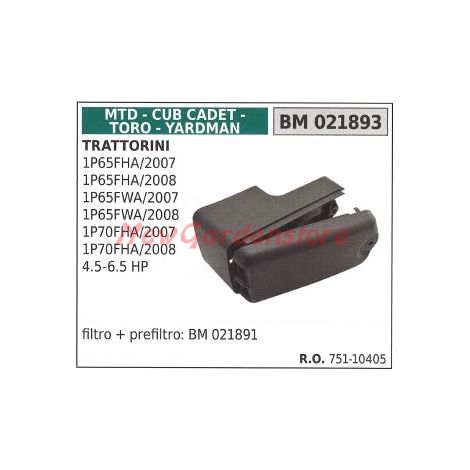 Filtro con prefiltro MTD motore montato su trattorino 021893