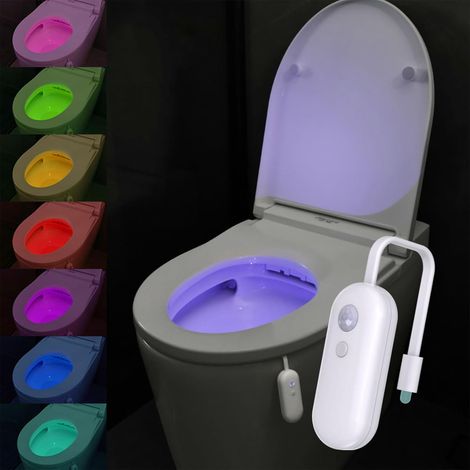 Lampe LED pour Toilette, 16 Couleurs Lumière des Toilettes À L'intérieur des Toilettes avec Détecteur de Mouvement, Étanche et Rechargeable pour Salle de Bain et Toilettes (1/5)