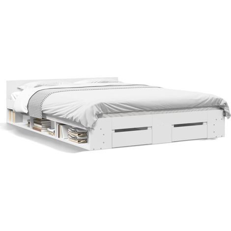 vidaXL Cadre de lit avec tiroirs sans matelas blanc 160x200 cm (1/7)