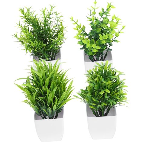 4 Stück Künstliche Topfpflanzen Bonsai im Grün für Büro und