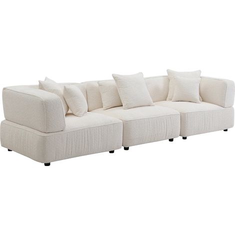 Divano 4 posti modulabile in tessuto bouclette bianco panna - LELACO (1/5)