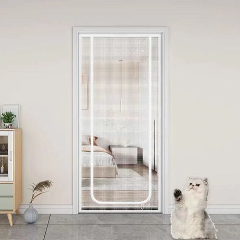 Moustiquaire pour chat, porte moustiquaire pour empêcher les chats de courir, rideau de porte anti-chat de type U, 80200cm, blanc (1/5)