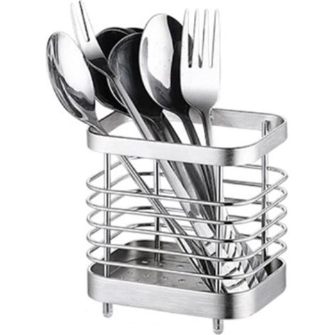 [NEVER USED] Cutlery drainer, basket holder for knives, forks, spoons, kitchen utensils, cutlery holder made of stainless steel, silver