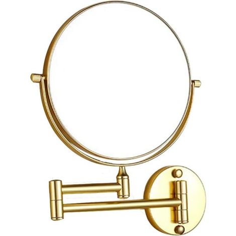 20 cm großer, wandmontierter Kosmetikspiegel mit 1-facher/3-facher Vergrößerung, 360° drehbarem, doppelseitigem Spiegel, faltbar, goldfarben (1/5)