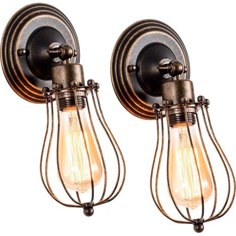 2 Stück Industrielle Wandleuchte E27 Metall Käfig Wandlampe Verstellbare für Esstisch, Schlafzimmer, Kaffee, Bar (Rostfarben)