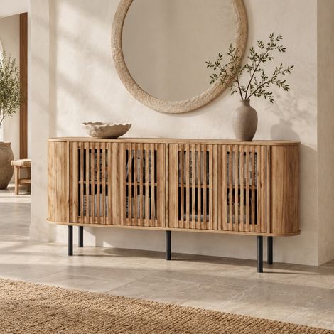 Aparador 160/40/70 cm color madera natural con 4 puertas correderas y estantes regulables (1/5)