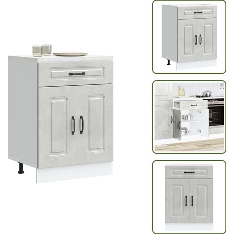 Armoire de cuisine Kalmar gris béton bois d'ingénierie - Armoire De Cuisine - Armoires De Cuisine - Meuble Bas D'évier - Meuble Bas D'évier De Cuisine