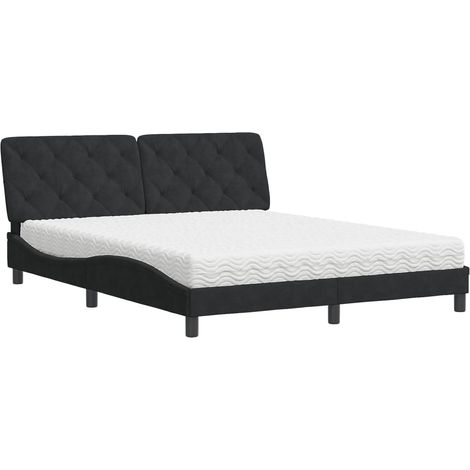 Lit double  Lit adulte  Lit avec matelas noir 160x200 cm velours (1/5)
