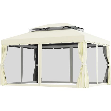 Tonnelle de jardin double toit avec parois et moustiquaires amovibles 4 x 3 m crème