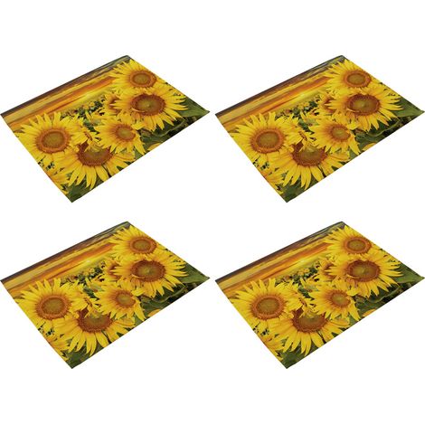 Set De Table Isolant Thermique - Coton Lin - Motif Tournesol - Rond - Antidérapant - Pour Cuisine Restaurant Bureau - Lot De 4 (1/5)