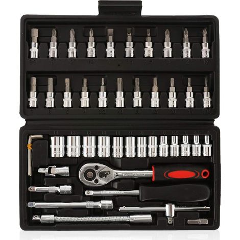 46 PCS 1/4 "Pobinet d'entraînement et bits avec un outil de vélos à cliquet réversible et un boîtier de stockage （Black） (1/5)