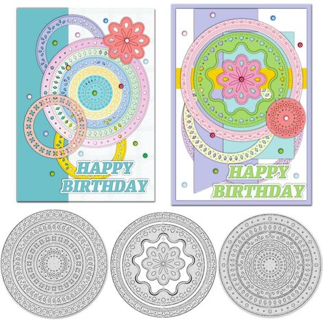 Lot de 8 matrices de découpe rondes pour la fabrication de cartes, cercles de fleurs, fond rond superposé, anneaux, étiquettes décoratives, pochoirs de gaufrage pour bricolage, scrapbooking (1/5)