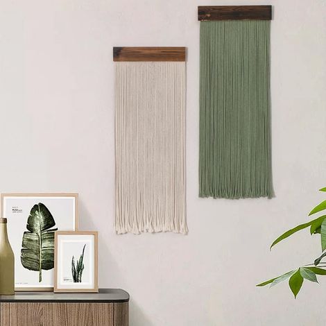 Ensemble de décoration murale tissée à la main (2 pièces) — Beige et vert clair Style bohème Décoration murale moderne Idéal pour la chambre et le salon (au-dessus de la tête de lit) Dimensions : (1/5)