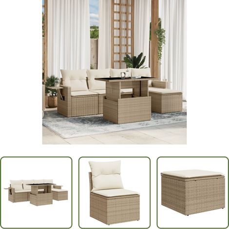 vidaXL Gartensessel - 6-tlg. Garten-Sofagarnitur mit Kissen Beige Poly Rattan (1/5)