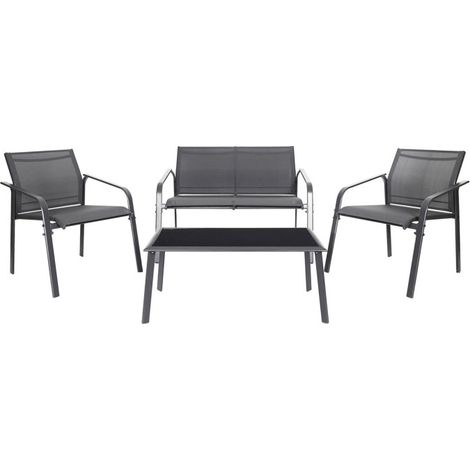 Salon de Jardin 4 Places "Naxos" 113cm Gris (1/2)