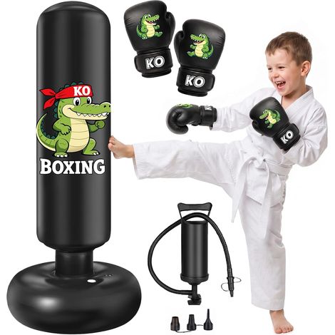 Sac de Frappe Enfants Gonflable sur Pied avec Gants Cadeau (1/5)