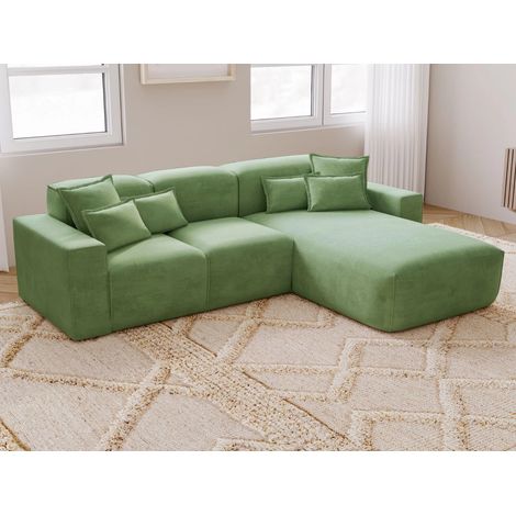 Canapé D'angle Méridienne Droite Leni Tissu Tressé Vert (1/5)