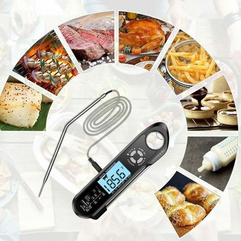 Thermomètre Cuisine, LCD Thermomètre Cuisson Digital à Lecture Instantanée avec Double Sonde & Fil Long, Réglage d'Alarme & Aimant, Température Préréglée pour Viande, BBQ, Patisserie, Lait etc (1/3)