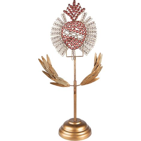 Décoration Cœur Sacré en Fer Doré Style Baroque avec Porte-Bougie Chauffe-Plat 45 cm - PANGIVO