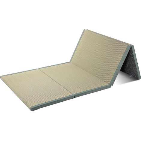 Tatami Matelas Japonais Naturel Jonc Herbe (Non Teint), Tatami Pliant en Rotin, Tapis de Sol Igusa Pliable Couchage, Futon Japonais Matelas Méditation Yoga Zen, 90×200×3.5cm (1/5)