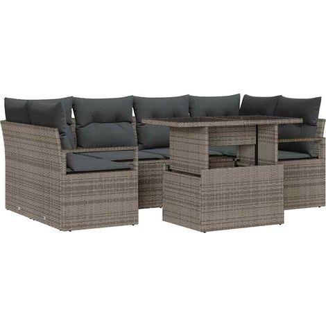 Garden Sofa Set with Storage with Pillow 7 pcs Grey Poly Rattan vidaXL