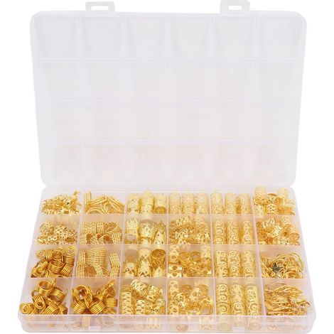 Bijoux pour Dreadlocks, Accessoires de Cheveux élégants aux Détails Raffinés pour Tresses, Barbes, Bracelets, élégantes Bagues, Manchettes et Pendentifs en métal. (GOLD) (1/5)