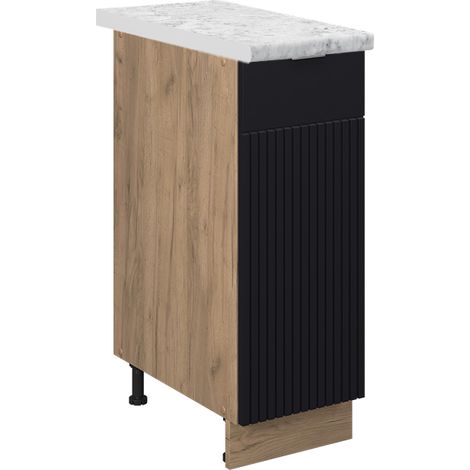 Armadio cucina dispensa alto Fame-Line, Nero rigato, 30 cm , PL Marmo, Vicco
