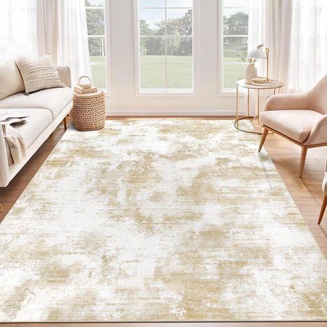 Tapis Salon 160x230cm, Poil Ras Moderne Motif Abstrait Tapis Descente de Llit Chambre Adulte Antidérapant Tapis de Sol Doux pour Chambre à Coucher, Salle a Manger, Beige (1/5)