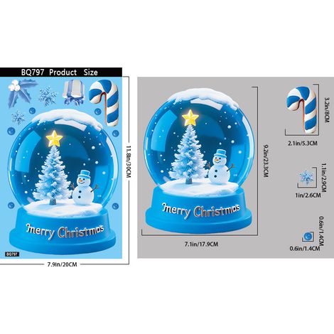 Autocollants de Noël pour fenêtres, bonhomme de neige bleu, scène enneigée, autocollants pour fenêtres, Père Noël, rennes, flocons de neige, film électrostatique pour vitres.