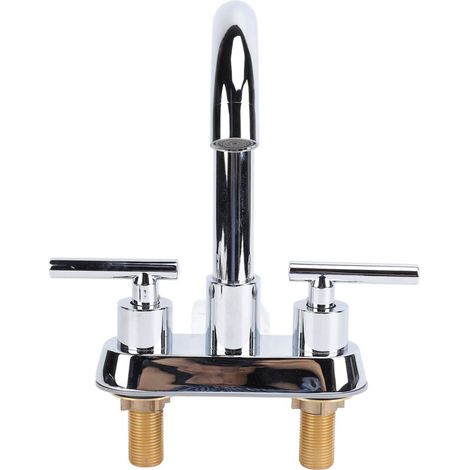 Grifo de fregadero de cocina y baño con doble manija, mezclador de agua fría y caliente, fabricado en acero inoxidable 304 -Crezuo