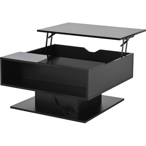 Tavolino da salotto elevabile 80 x 75 x 40 cm, contenitore, nero, truciolare, LED, lucido (1/5)