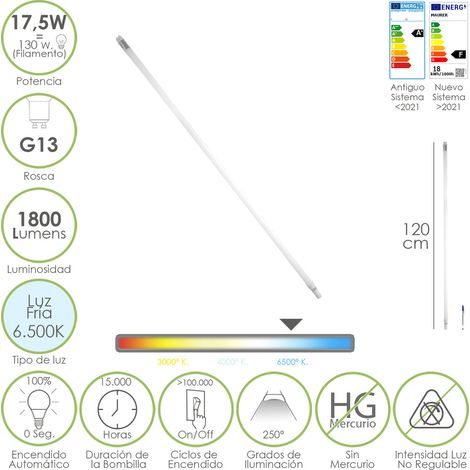 Tubo Led T8 120 cm.17,5 Watt. Equivale A 130 Watt. 1800 Lumenes. Luz Fria 6500º K.