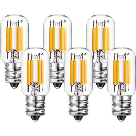 Ampoules à filament LED T20-2W-E14 (paquet de 6), 220 V, lumière blanche chaude 2200 K, petites ampoules tubulaires rétro de type Edison à vis E14, adaptées aux lustres, armoires et réfrigérateurs. (1/5)