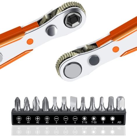 13 Piece Ratchet Screwdriver Set 110mm, 1/4" Mini Ratchet Wrench and Screwdriver Bits, Model 12 1/4" Drive, High Torque Offset Reversible Mini Ratchet Screwdriver (1/5)