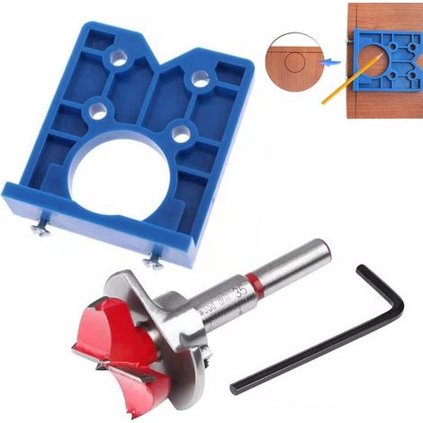 Guía de perforación, Profundidad ajustable, Para orificios de bisagra de 35 mm, Bisagra para muebles, Herramientas para trabajar la madera, Azul (1/5)