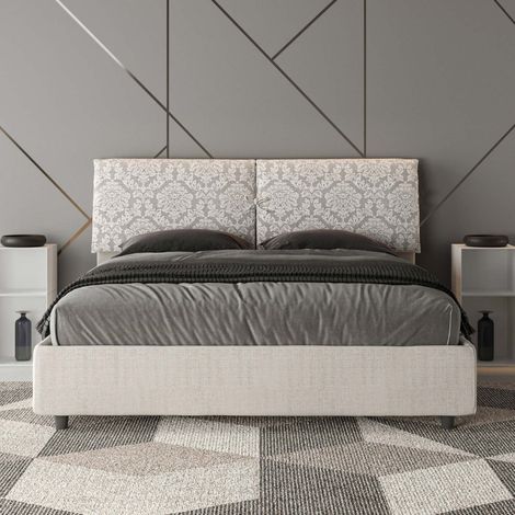 Letto matrimoniale contenitore imbottito 160x190 tessuto Agata 1 bianco Mados (1/5)