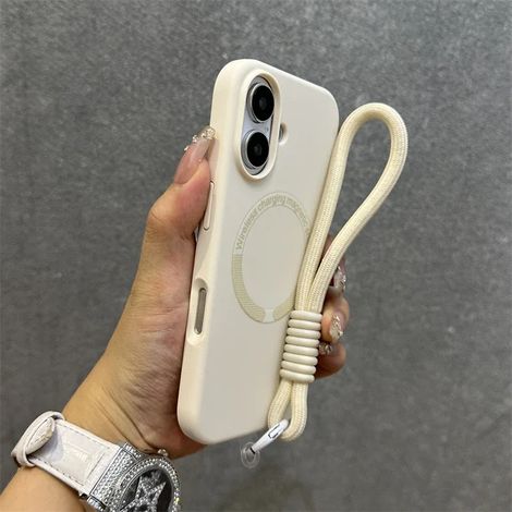 (iPhone 16 Plus Blanc) Étui en silicone liquide avec dragonne MagSafe et doublure en microfibre