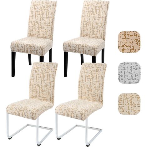 Stuhlhussen 4er Set, Universal Stretch Jacquard, Beige, Waschbar (1/5)