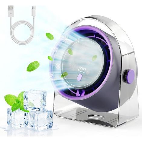 Ventilateur Portable, Ventilateur USB Silencieux Ultra Puissant, 5 vitesses, 3000mAh, Rotation 90°, LED display, Ventilateur Silencieux de Table Pour Chambre, Bureau, Domair, Cuisine (1/5)