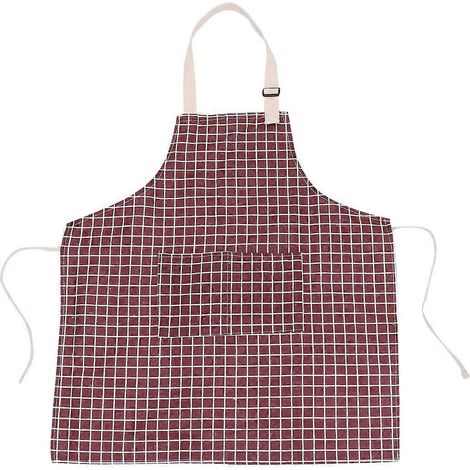 Tabliers en coton et lin, tablier dos nu ajustable à carreaux avec poches, blouse de cuisine (café) (1/4)