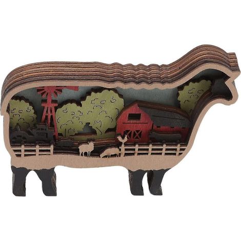 Décoration 3D en bois sculpté représentant des animaux (multicolore) - Ornements d'animaux creux - Accessoires de décoration intérieure - Sculptures d'animaux sculptées en bois pour Noël (1/5)