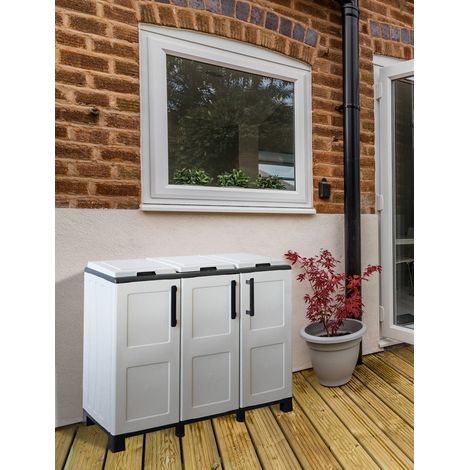 Dmora Armoire extérieure ou interne, portable 3 sacs à 3 portes, 100% Made in Italy, 102x37h90 cm, couleur gris clair, avec emballage renforcé (1/4)