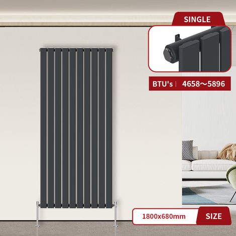 Warmehaus Flat Radiator Anthracite Vertical 1800 x 680mm Single