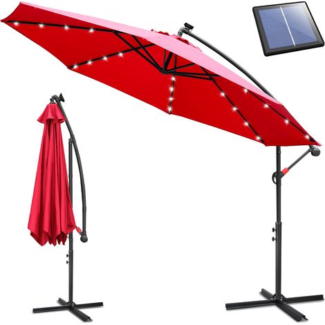Randaco Sonnenschirm 3m Rot mit LED – Leuchtender Gartenschirm für Grillabende & Terrasse