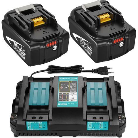 Batterie 18V 5,0Ah avec chargeur double DC18RD compatible Makita BL1850B BL1860B BL1830B (1/5)