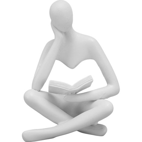 Statue de Lecture Abstraite en Résine Blanc - Décoration Moderne pour Salon et Bibliothèque