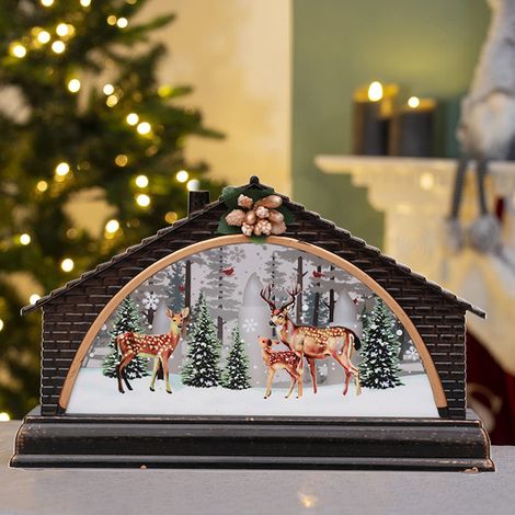 Crèche de Noël, maison enneigée, décoration, veilleuse, accessoires de décoration, ornement de maison de village de Noël (1/5)