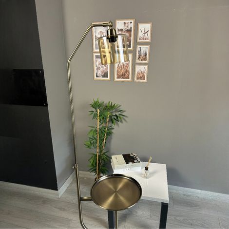 Lampadaire Kelora Verre, Moderne, Lampadaire pour Salon, Chambre à Coucher, Chambre d'enfant avec Douille E27, Largeur 37 cm, Abat-jour Réglable, Lampadaire avec Tablette et Variateur (1/4)